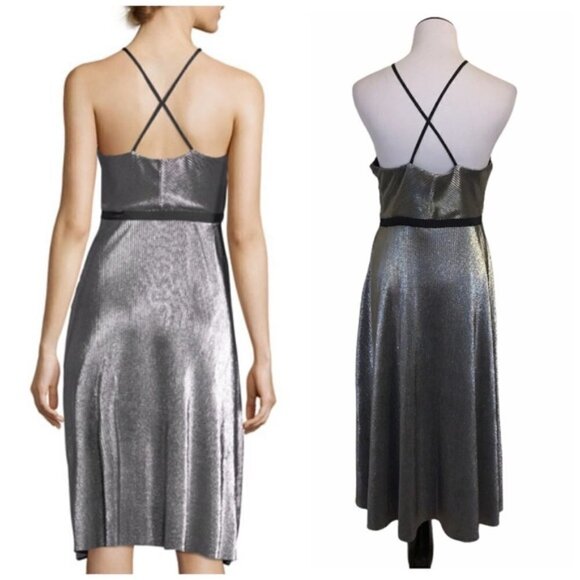 Likely Pewter Silver Metallic Cocktail Halter Dress Size 4 - Picture 2 of 9